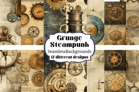17 Grunge Steampunk Seamless Backgrounds