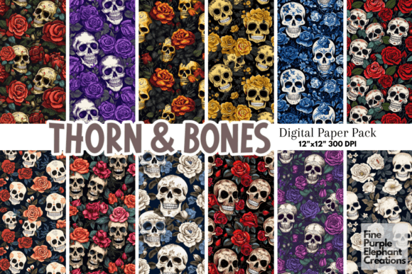 Boho Skull and Roses Day of the Dead: A Digital Art Revolution with Thorn and Bones Digital Paper