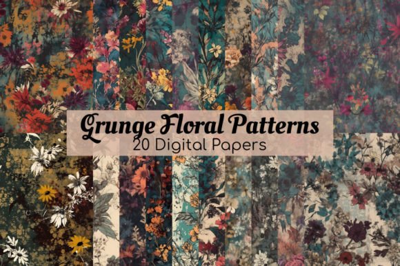 Grunge Floral Distressed Digital Papers