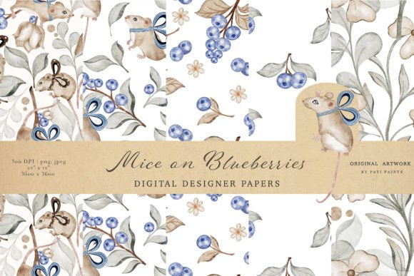 Mice on Blueberries Digital Paper Set: A Versatile Resource for Creative Projects
