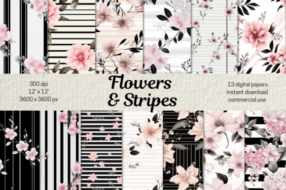 Pink Flowers Black Stripes Background: A Timeless Design Element for Creative Projects
