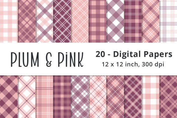 Pink Plaid Digital Paper Backgrounds