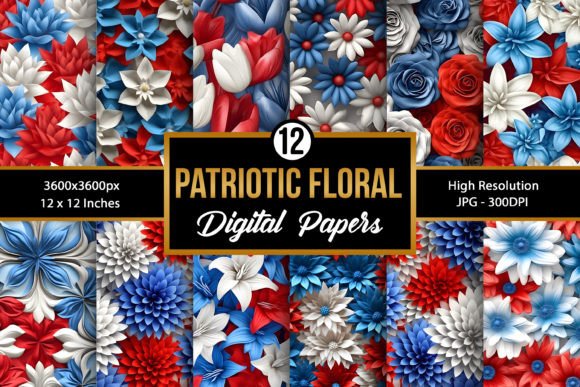 Red Blue White 3D Floral Digital Paper: A Versatile Design Asset for Modern Creators