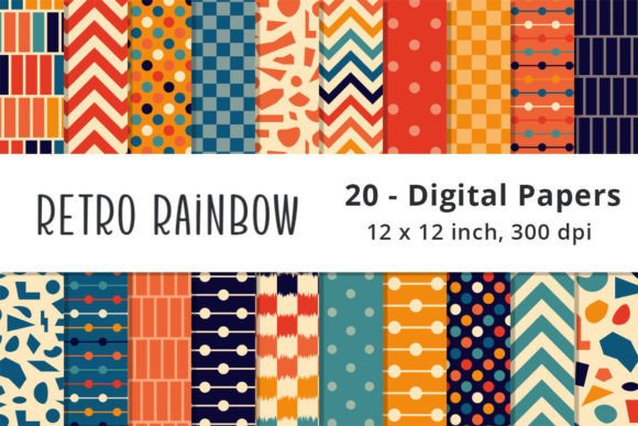 Retro Rainbow Digital Scrapbook Paper: A Timeless Design Asset for Modern Creatives