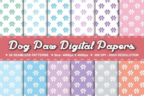 Seamless Dog Paws Digital Papers Pack