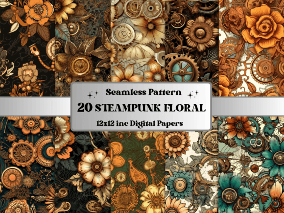 Seamless Steampunk Floral Pattern Paper: A Unique Blend of Art and Engineering