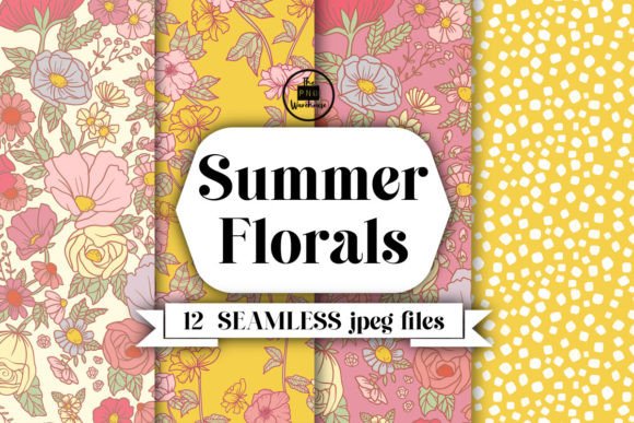 Summer Florals - 12 Seamless JPEGs for Creative and Commercial Use