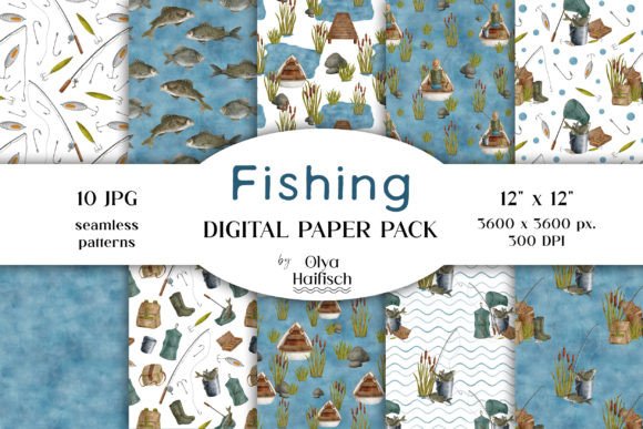 Watercolor Fishing Digital Paper Pack: A Versatile Resource for Creative Projects