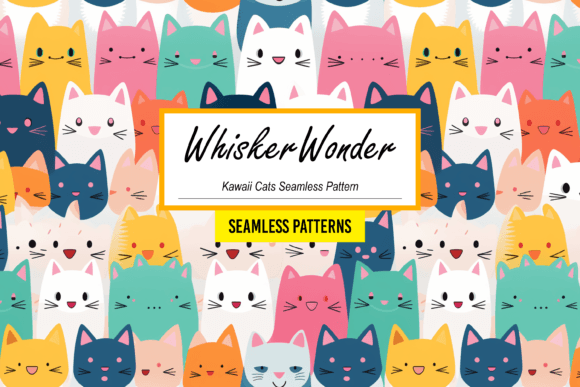 WhiskerWonder - Kawaii Cat Pattern Art: A Playful Addition to Creative Projects